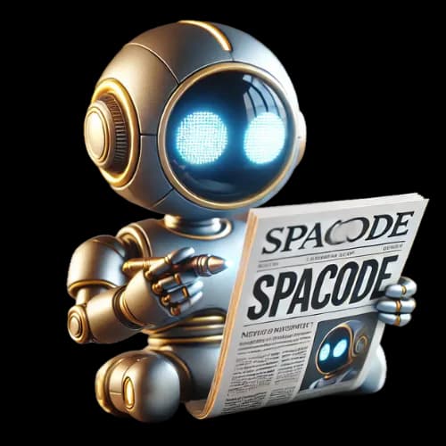 A robot reading an article about Spacode